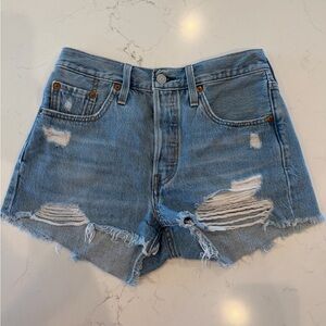 Levi's 501 Light Blue Distressed Jean Shorts